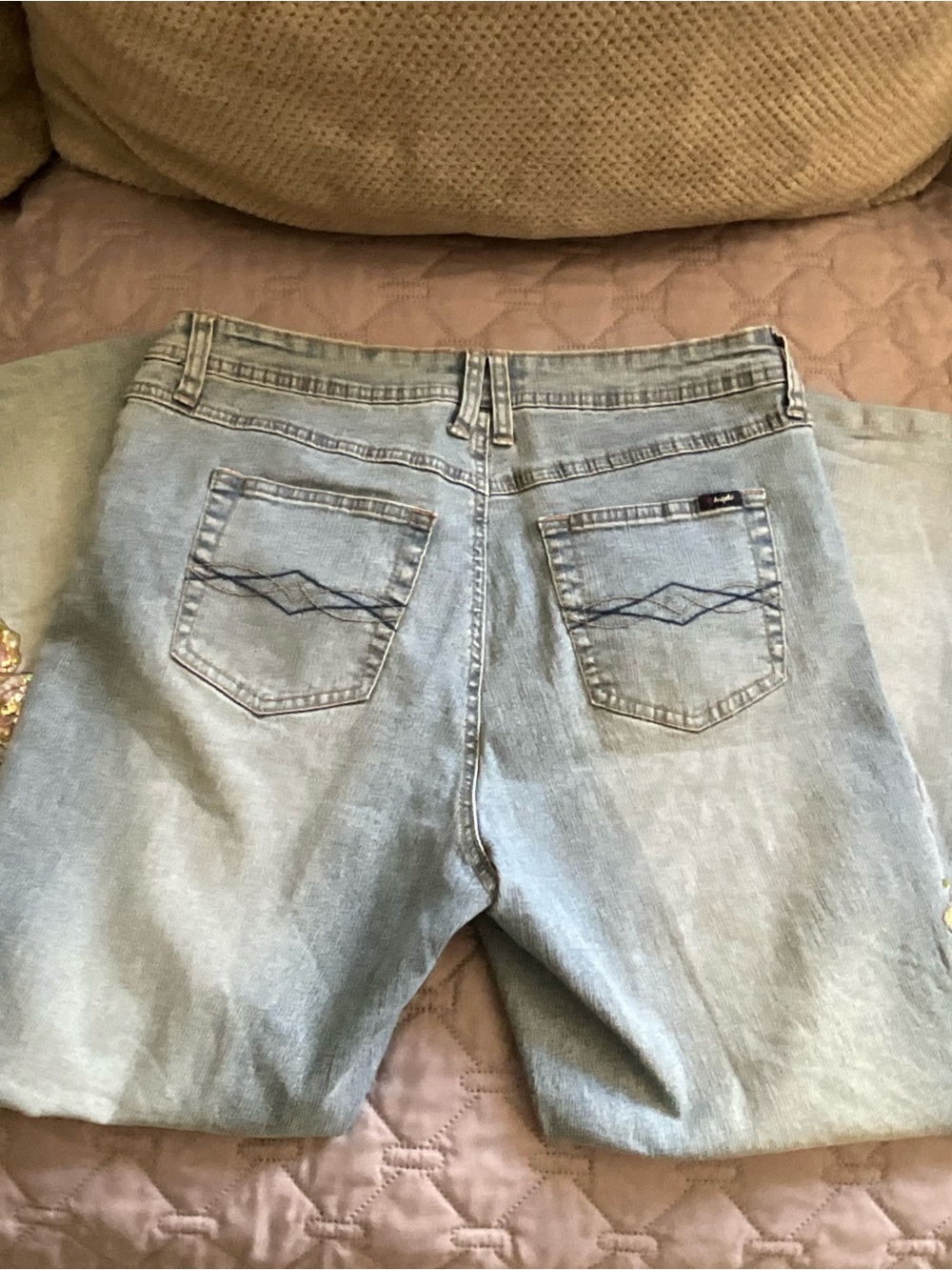 Angels Light Blue Boot Cut Jeans with Pink & Yellow Embroidered Butterfly - Picture 8 of 10